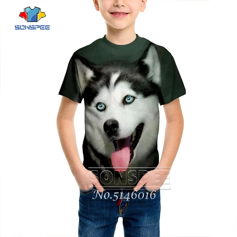 

SONSPEE Kids Baby Streetwear t shirts Siberian Husky 3D Printing Harajuku Funny T-shirt Child Fashion Casual Short sleeve t573