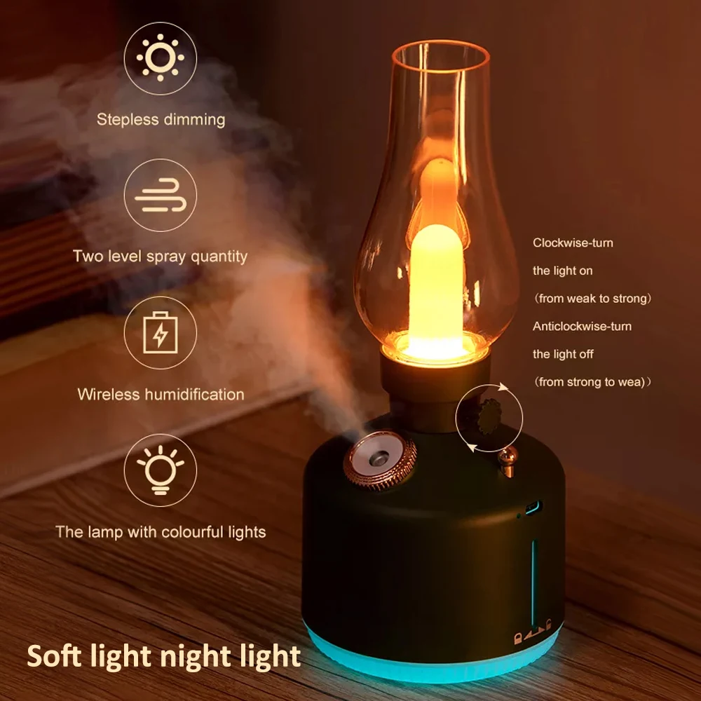 

Увлажнитель воздуха в стиле ретро, беспроводной аромадиффузор, перезаряжаемый диффузор для ароматерапии, USB, светодиодсветодиодный лампа д...