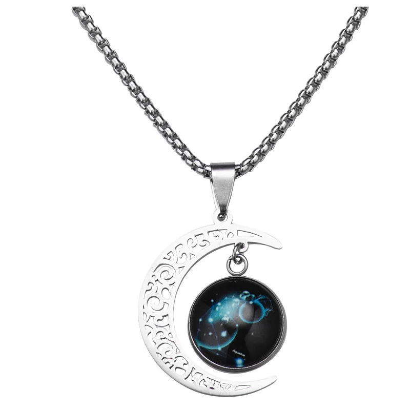 

Twelve Constellation Pendant Necklace for Men Rock Style Party Titanium Steel Halter Chain Necklace Jewelry Dropshipping