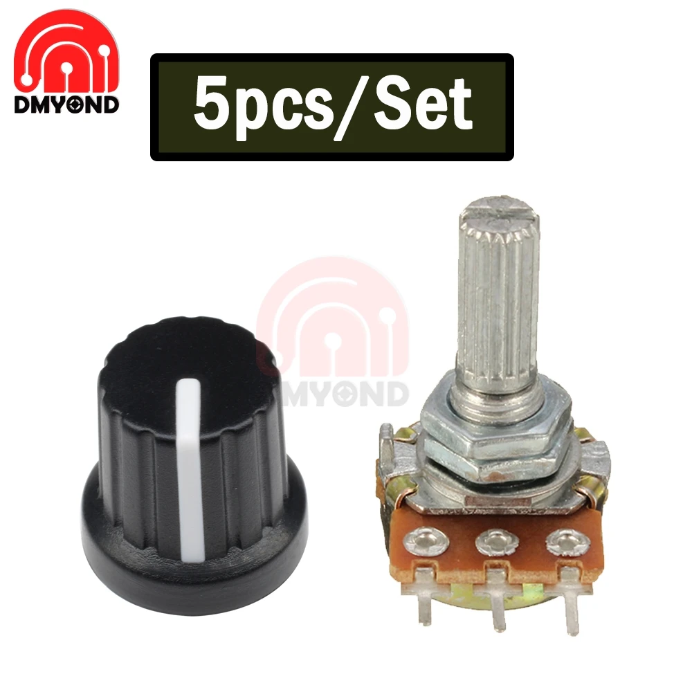 

5 шт./компл. WH148 потенциометр, Вращающаяся крышка + вращающийся потенциометр WH148, диаметром 15 мм, однослойный для Arduino с крышкой