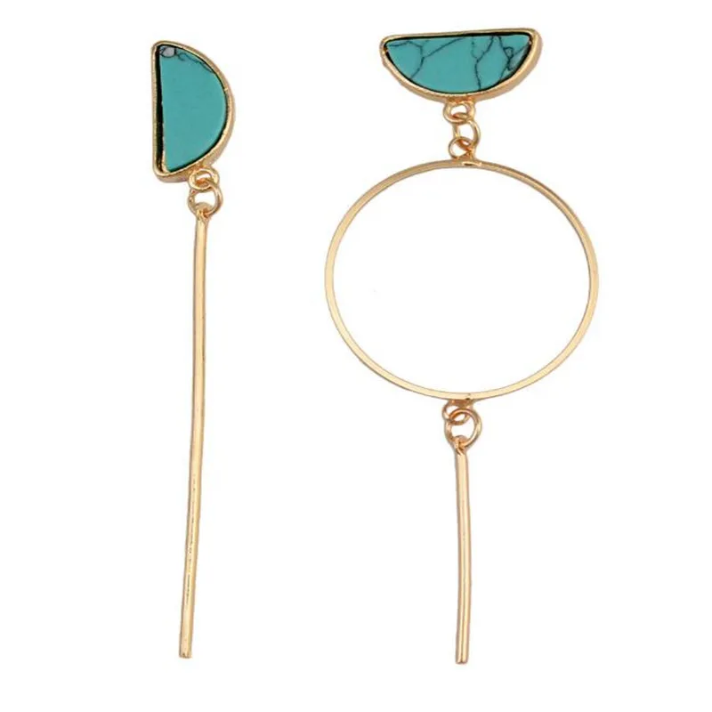 Креативные асимметричные серьги из натурального камня геометрические для