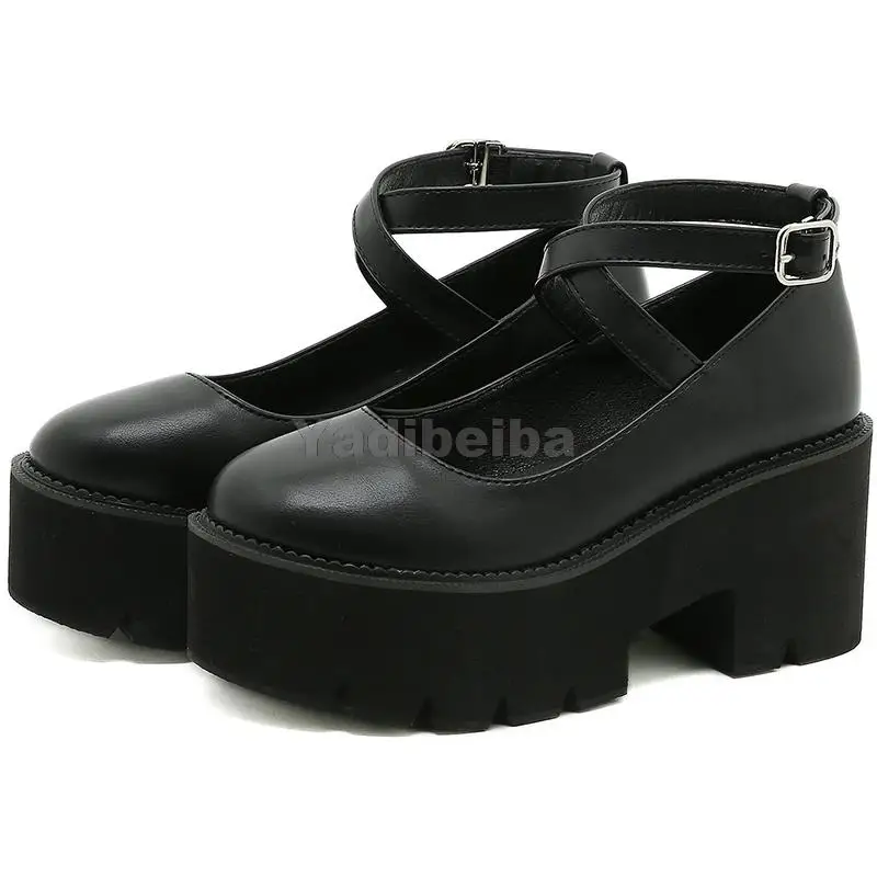 

College Student Shoes Girl LOLITA Shoes JK Uniform PU Leather Platform Heels Ankle Strap Womens Pumps 2021 New Spring Marry Jane