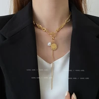 korean version of the new fashion round brand pearl ot buckle necklace temperament simple clavicle chain trend party jewelry