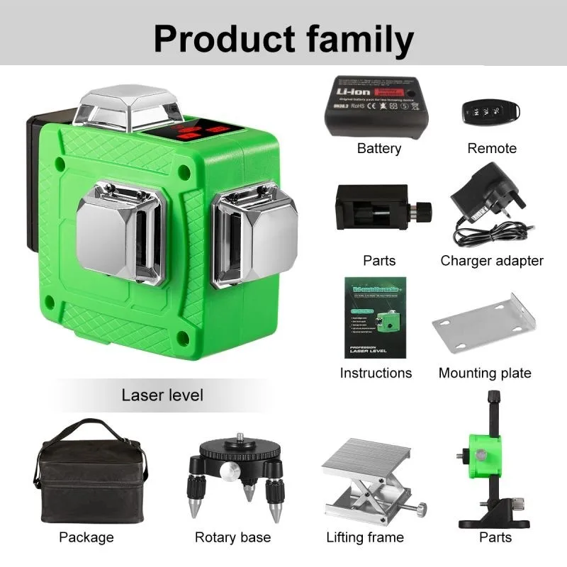 

Laser Level 360° Self-Leveling 12 Lines Super Powerful Green Beam Workers Decoration Assistant Horizontal and Vertic Cross