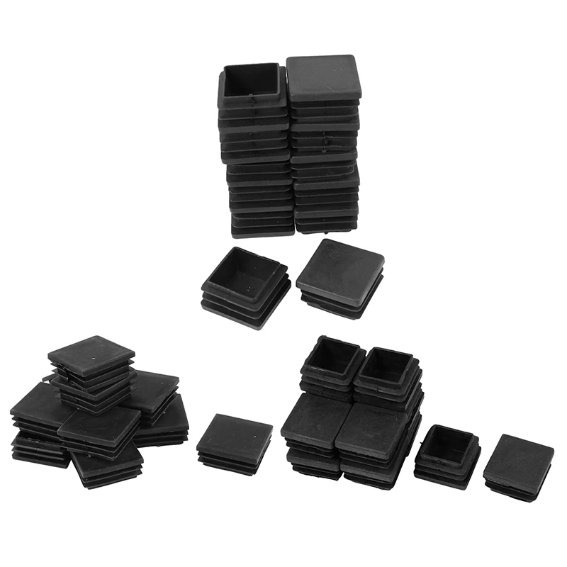 

12 Pcs Plastic Ribbed Square End Caps Tube Insert Black
