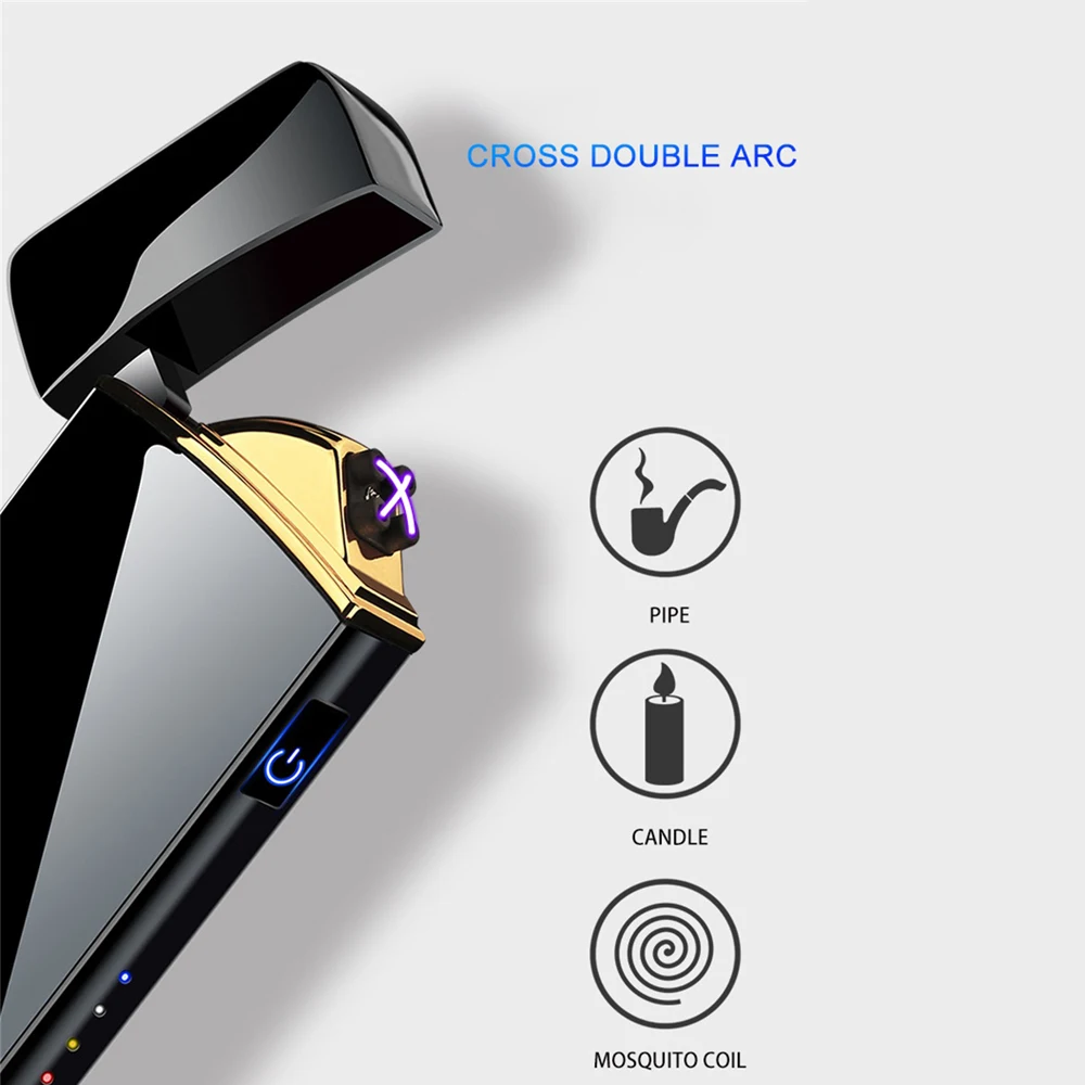 Windproof Electric Dual Arc Lighter USB Rechargeable Flameless Plasma Pulse Cigarette Candle With LED Power Display | Дом и сад