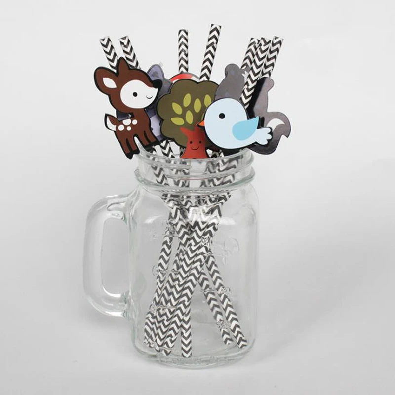 12 шт./упак. Мультяшные животные из леса тема соломинки Дети День рождения Свадьба