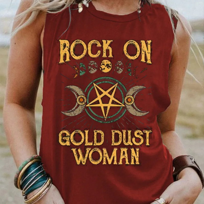 

Summer Rock on Gold Dust Woman Shirt Vintage Goddess Sleeveless Shirts Stevie Nicks T-Shirts Full Figured Tee Shirt Y2k Top
