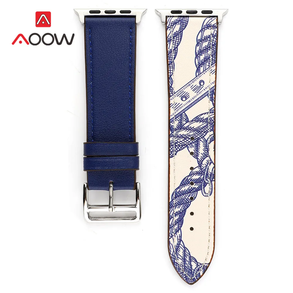Royal blue Ремешок для часов из натуральной кожи для Apple Watch 38 мм 40 мм 42 мм 44 мм Correa один тур круг браслет ремешок для iwatch 1 2 3 4 - Цвет ремешка: Royal blue