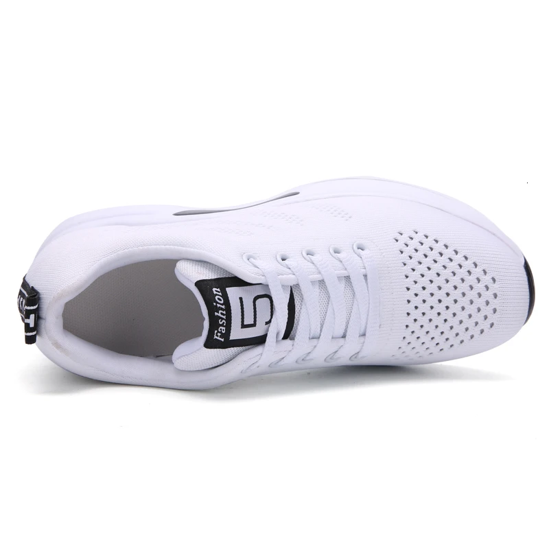 Кроссовки женские прогулочные дышащие сетчатые на платформе 9 см белые летняя