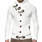 Мужской однобортный Кардиган, приталенный вязаный свитер с высоким воротником и длинными рукавами, большие размеры, весна-осень 2021
