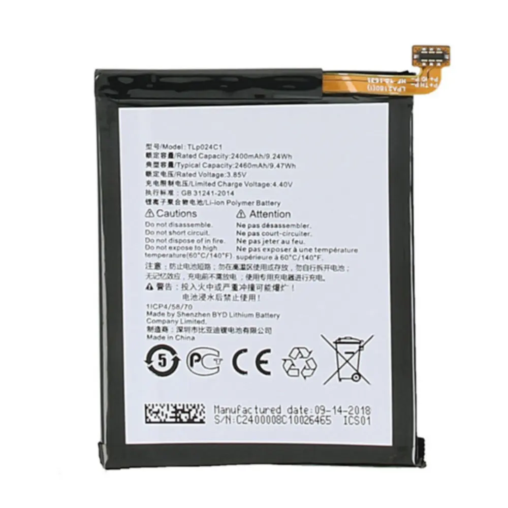 

Аккумулятор TLp025H1 TLP024CJ, 2460 мАч, 3,85 Вт-ч, для смартфонов Alcatel A3
