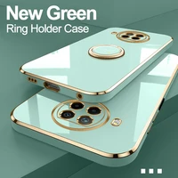 new green cover case for xiaomi redmi note 8 pro 2021 note 9 10s note8 8pro plating square silicone ring holder stand cover case