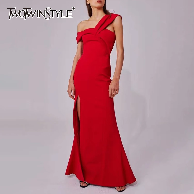 TWOTWINSTYLE пикантные вечерние платье Для женщин асимметричное на одно плечо без