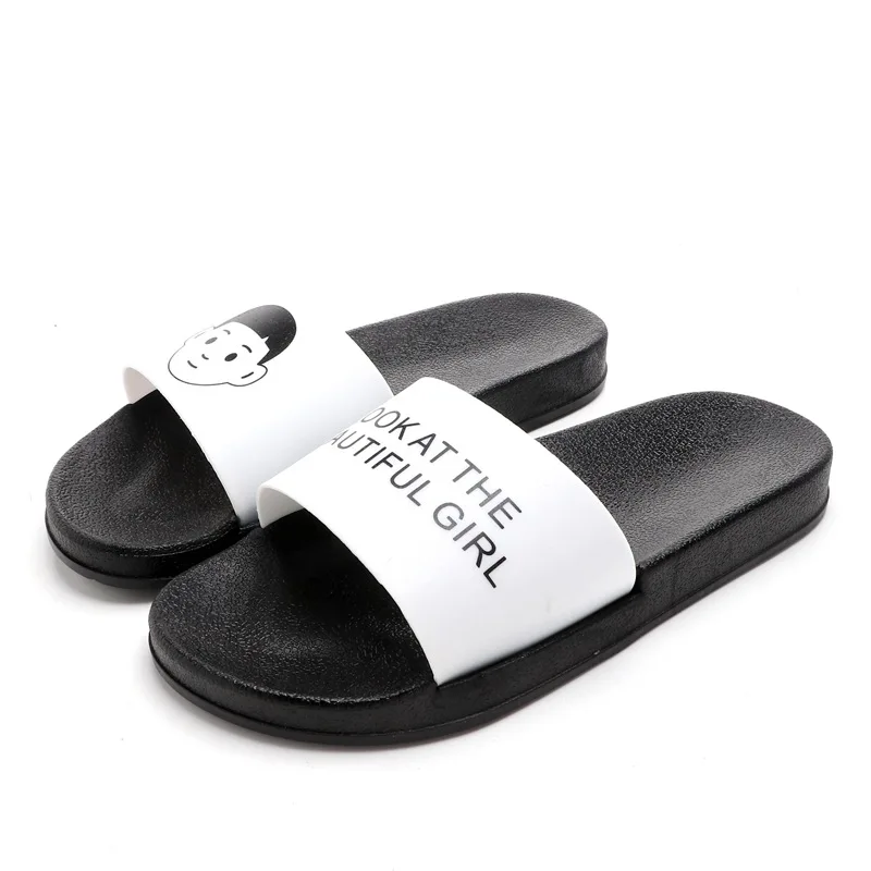 

Summer Home Men Slippers Simple Black White Lovers Shoes Non-slip Bathroom Slides Flip Flops Indoor Women Platform Slippers