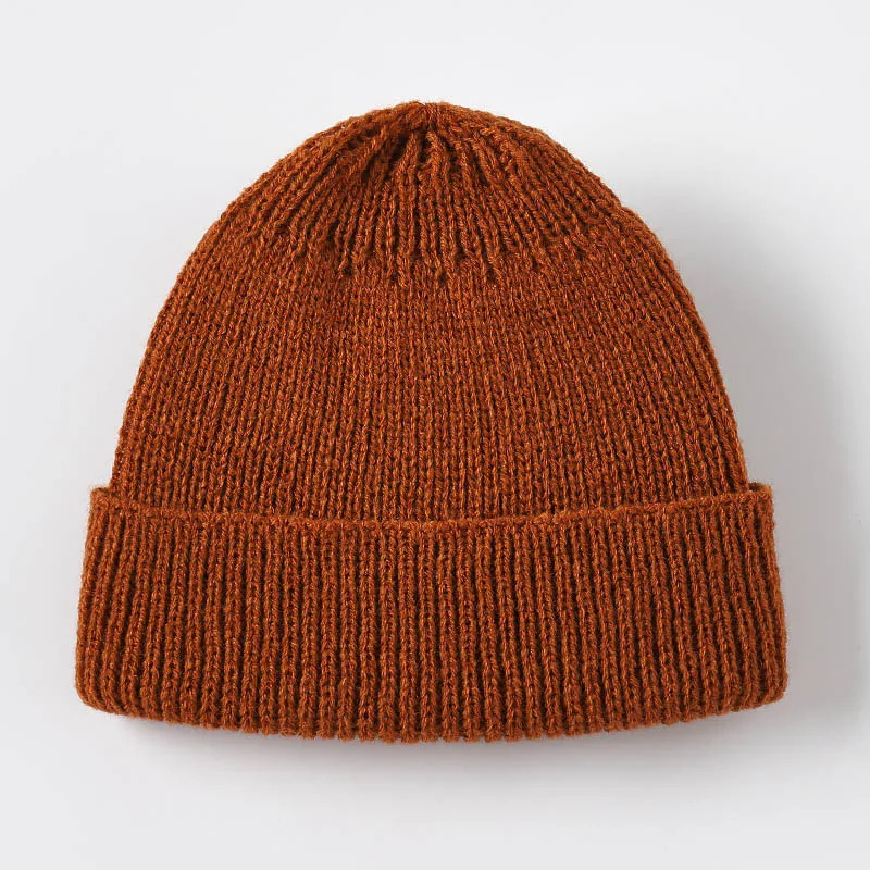 dark orange Skullcap зимние шапочки для женщин и мужчин, однотонные вязаные шапки унисекс, женские мягкие эластичные лыжные теплые короткие шапки Skullies - Цвет: dark orange