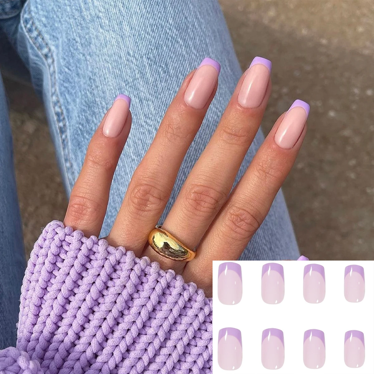 

24 Pcs Fake Nails Nail Art Decorative Extended Press French Line Nails Artificial Detachable Temperament Nail Accessories Design