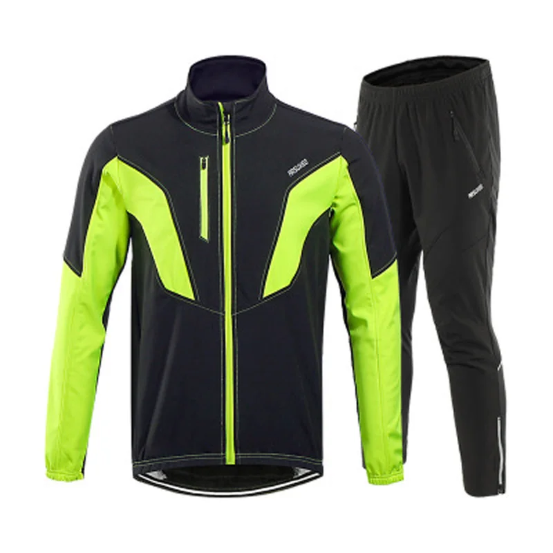 ARSUXEO Зимняя Термальная велосипедная куртка комплект длинная для MTB велосипеда со
