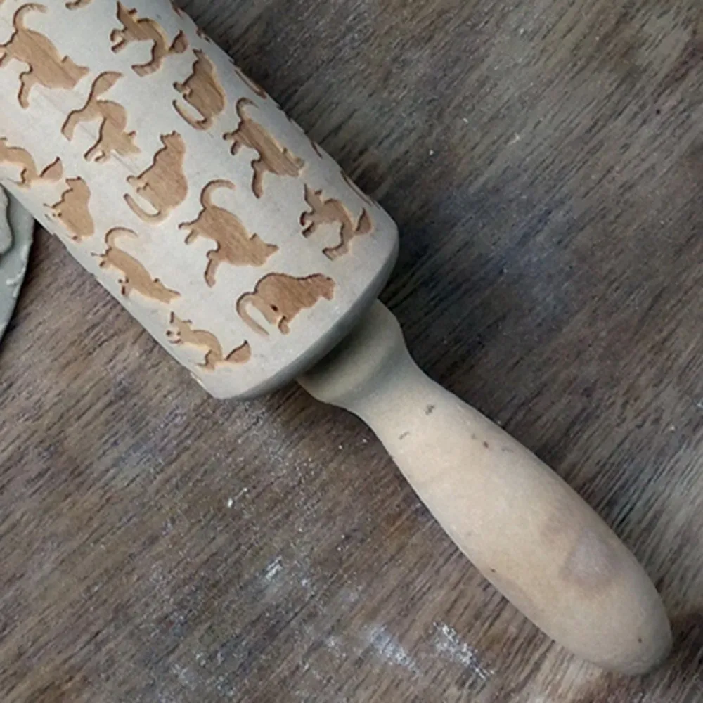 Деревянная Скалка с рисунком креативная кошка шаблон печенья тесто палочки 35 см длина товары для дома, кухни