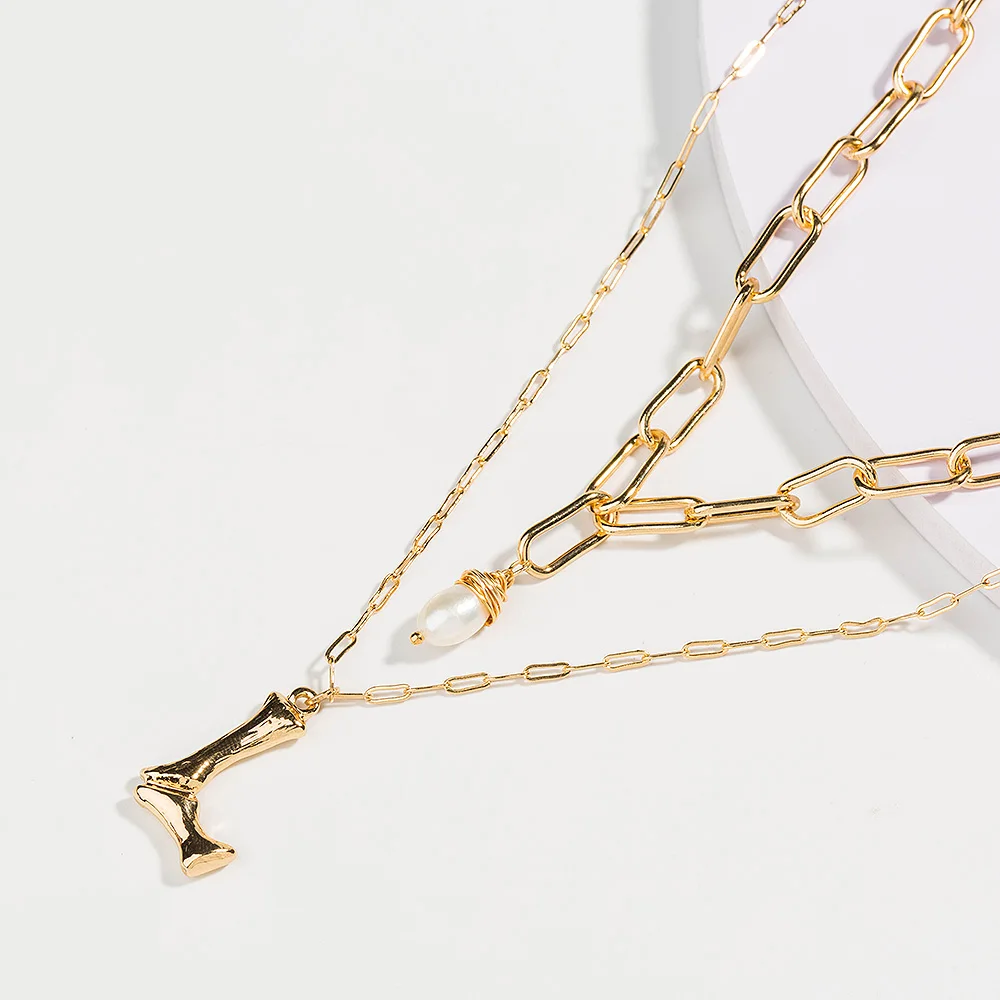 Модное ожерелье с пресноводным жемчугом и буквой инициала Золотое