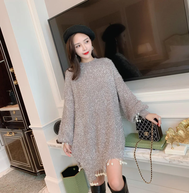 Модный новый яркий Шелковый головной убор тяжелый Повседневный свободный свитер