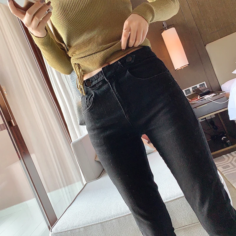 Mishow 2019 Winter Causal Thick Deep Color Jeans Women Cotton High Waist Slim Fit Zipper Long Pant MX19D2374 |