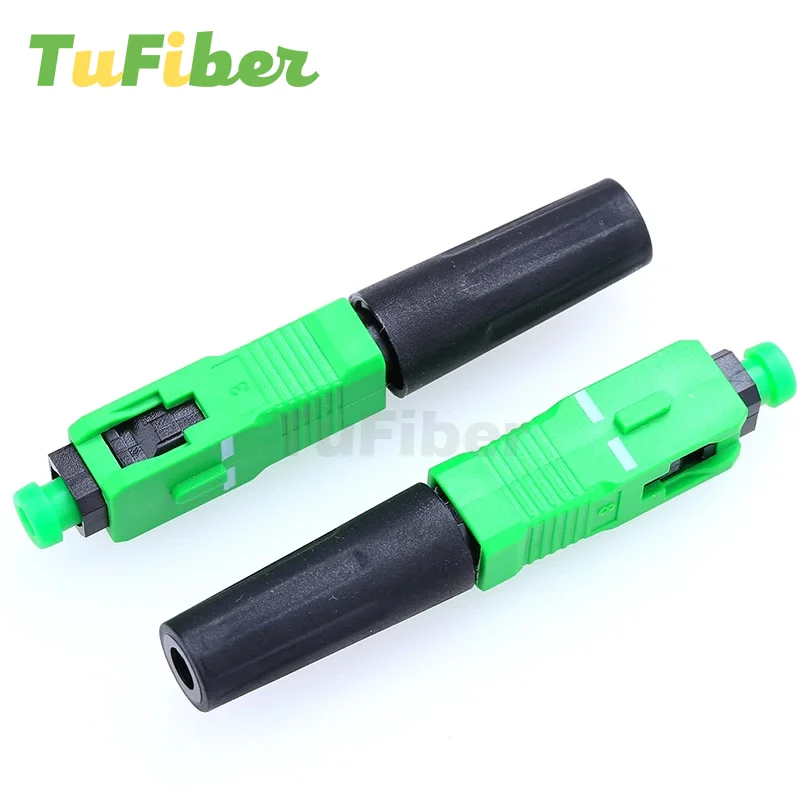 100/200 PCS Embedded SC APC Optical Fiber Fast Connector FTTH Single Mode Optic SC Quick Connector Green Adapter Field Assembly