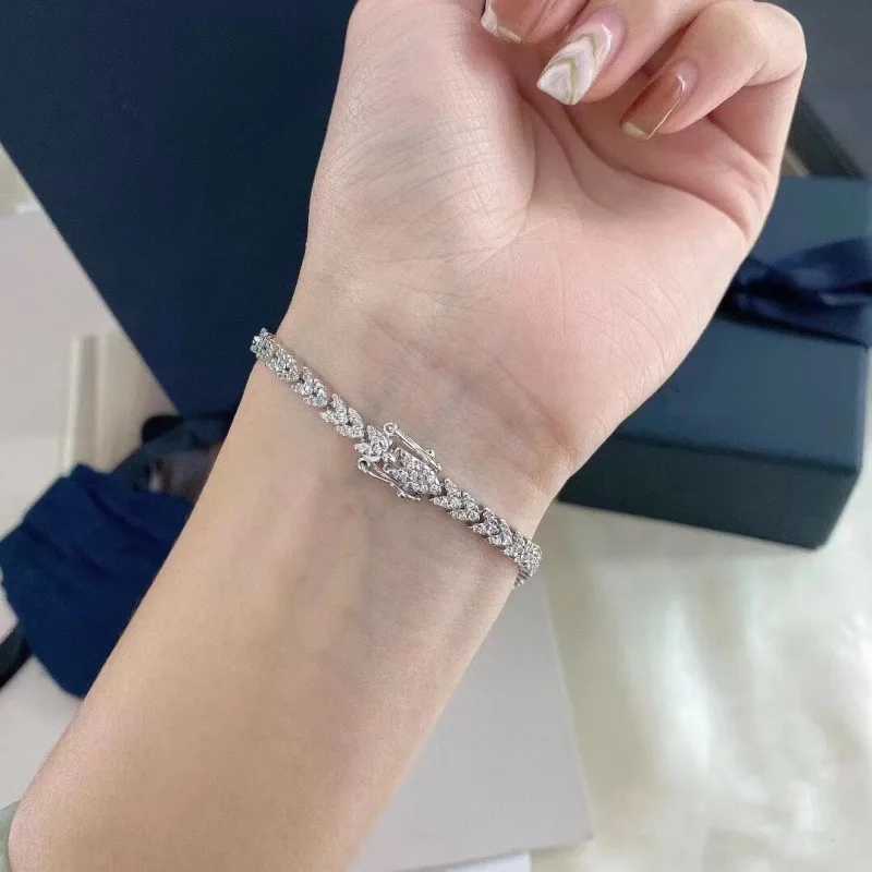 

Luxury 925 Sterling Silver Noble Bracelets For Women Fine Jewelry Sparkling High Carbon Diamoind Bracelet Valentines Day Gift