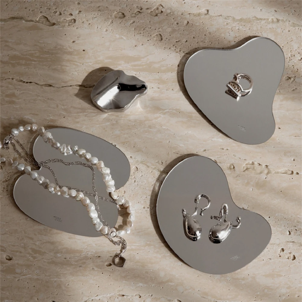 

3pcs/set Irregular Acrylic Mirror Tray Reflective Decorative Plate For Jewelry Perfume Cosmetics Kitchen Coffee Tea Coaster