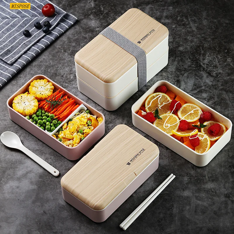 

Creative Microwave Double Layer Lunch Box Wooden Salad Bento Box Portable Container Student Lunch Box