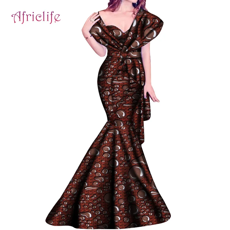 

African Clothing Dropship African Women Dresses 2021 Newest African Print Cotton Sexy Lady Clothing WY4652