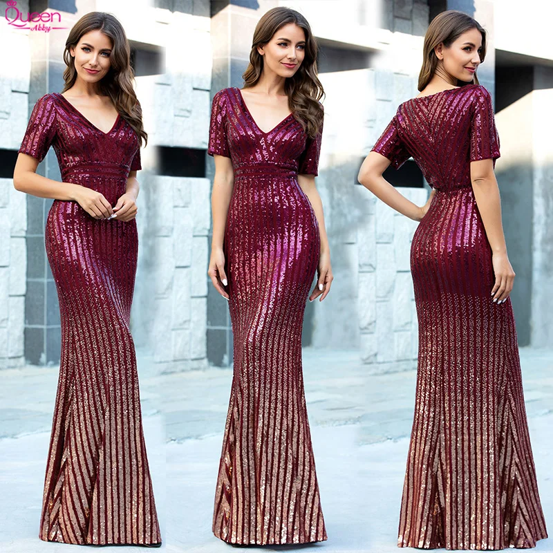 Роскошные бордовые Вечерние платья Длинные королевские Abby Русалка Глубокий v