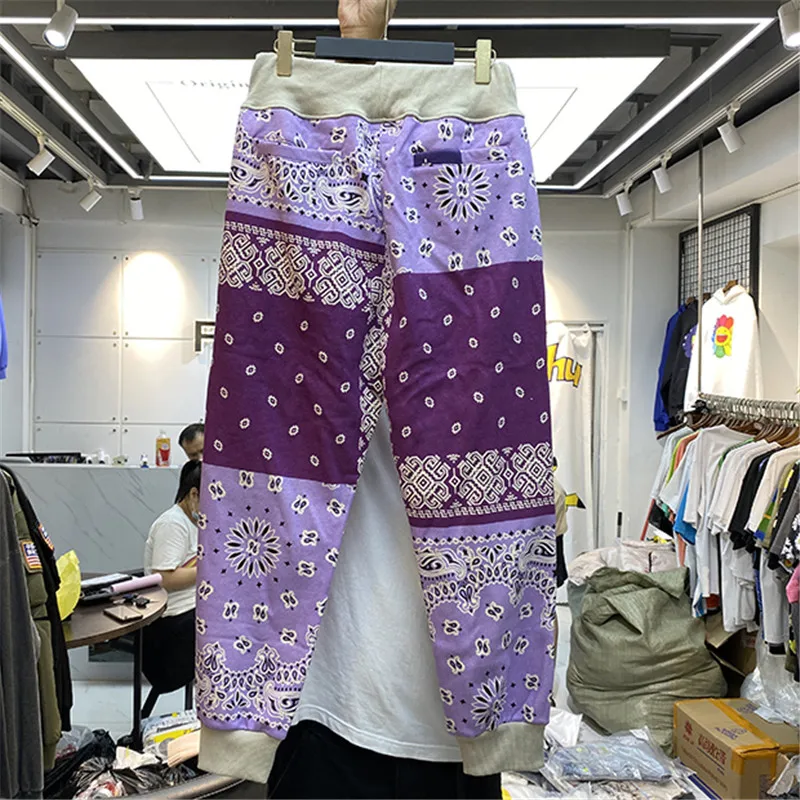 

Heavy Fabric KAPITAL MAN Sweatpants Streetwear Joggers Drawstring Pants Cashew Flower Printing Trousers