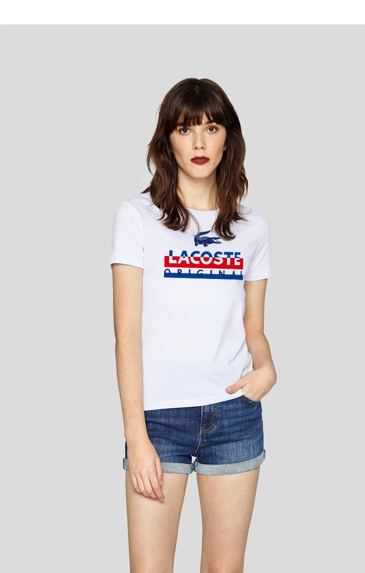 Lacoste-новая Оригинальная брендовая футболка женские топы летняя модная с коротким