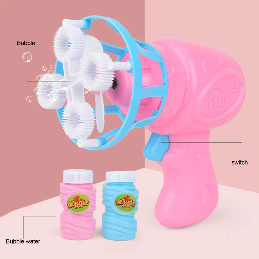 

Summer Funny Magic Bubble Blower Machine Electric Automatic Bubble Maker Gun with Mini Fan Kids Outdoor Toys Wedding Supplies