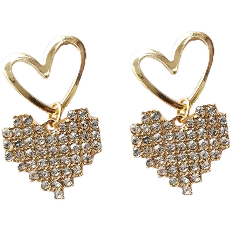 

Bilandi S925 needle Sweet Jewelry Heart Earrings Hot Selling 2021 New Design High Quality Crystal Double Love Drop Earrings Gift