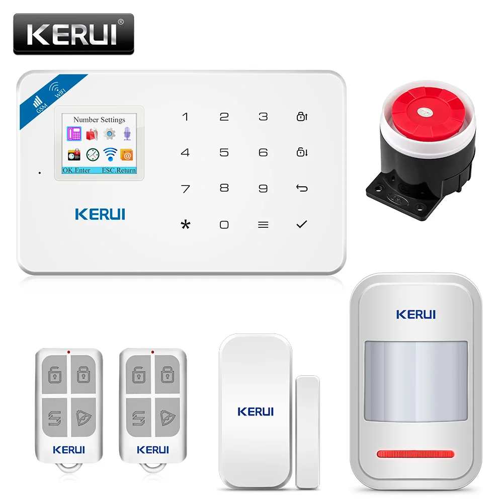 

KERUI Home Security Alarm System W181 GSM WIFI Connection Mobile APP Receiving Color Screen Wireless Security Burglar Alarm Kit