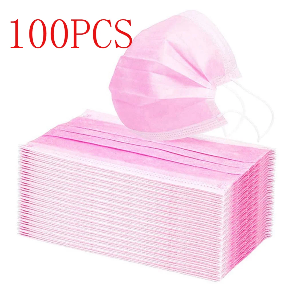 В наличии 100 штук одноразовых масок для лица, черного цвета, модные, 3-х слойные, маски для рта Хэллоуин, косплей, маскара.