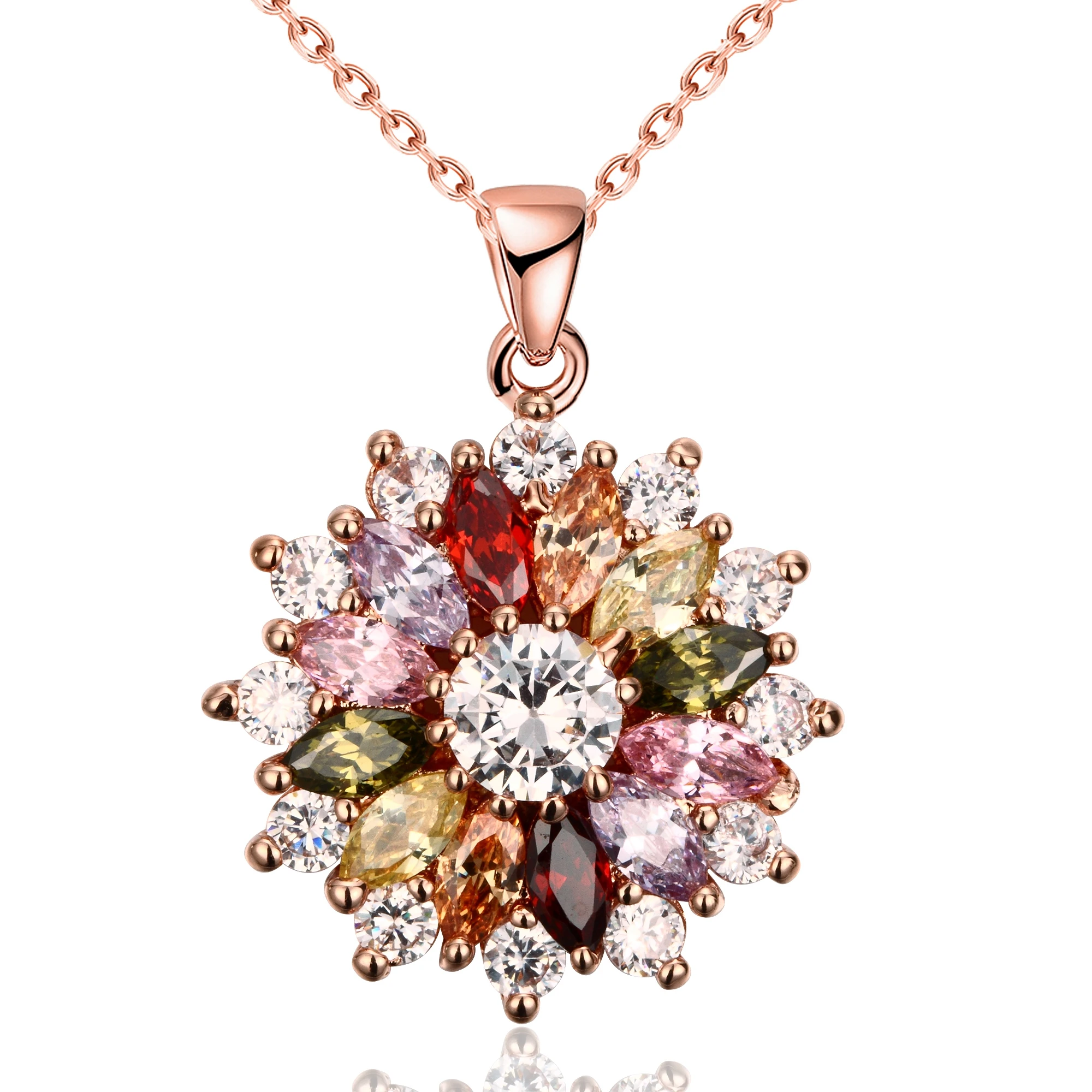 

ZEMIOR Flowers Pendant Necklaces For Women 5A Clear Cubic Zirconia Rose Gold Color Necklace Wedding Romantic Fashion Jewelry