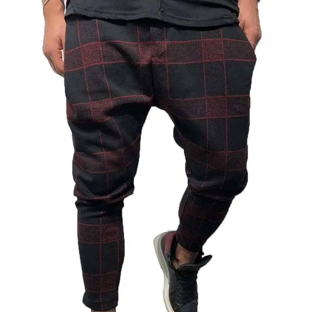 

Fashion Men 3D Plaid Print Pocket Trousers Pencil Pants Casual Sports Gym Wear