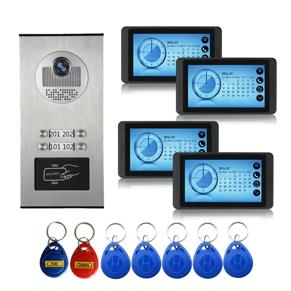 7 Inch Video Intercom Doorbell Wired RFID Video Doorbell Record and Snapshot Multi Unit Camera