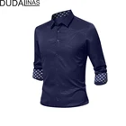 Dudalinas Мужская рубашка 2021 модная брендовая одежда мужские Рубашки повседневные приталенные рубашки с геометрическим рисунком и длинным рукавом для мужчин Повседневная рубашка