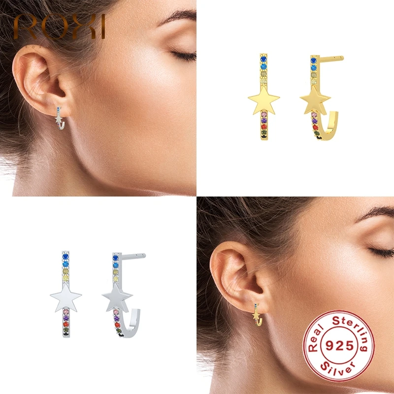 

ROXI 925 Sterling Silver Women'S Earrings Butterfly Star Moon Huggie Ear Piercing Stud Earring Party Wedding Jewelry Accessories