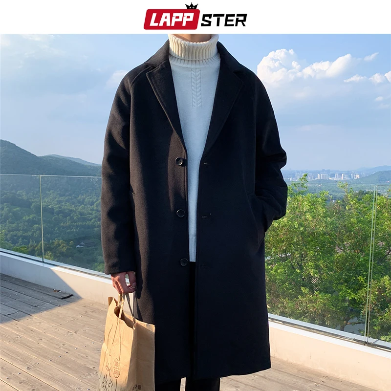 LAPPSTER Men Korean Fashion Winter Jacket Coats 2023 Wool Coat Mens Oversized Harajuku Overcoat Male Japanese Streetwear Jackets