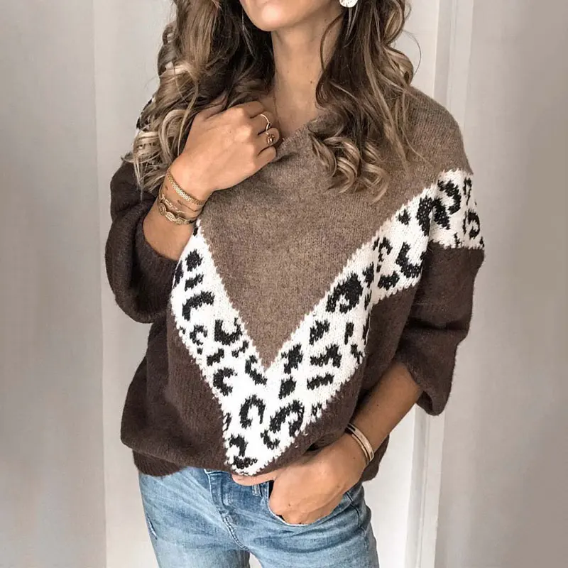 

2020 Autumn Leopard Sweater Women Winter Warm Knitted Sweater Pullover Women Jumpers Ladies Long Sleeve Sweaters For Women