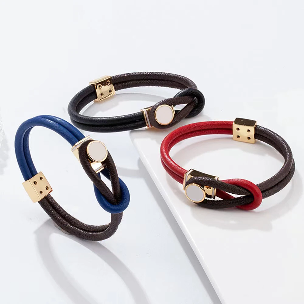 

2021 New Hot-Selling Luxury Couble Leather Rope Bracelet High-Quality Old Flower Couple Bracelet Charm Jewelry