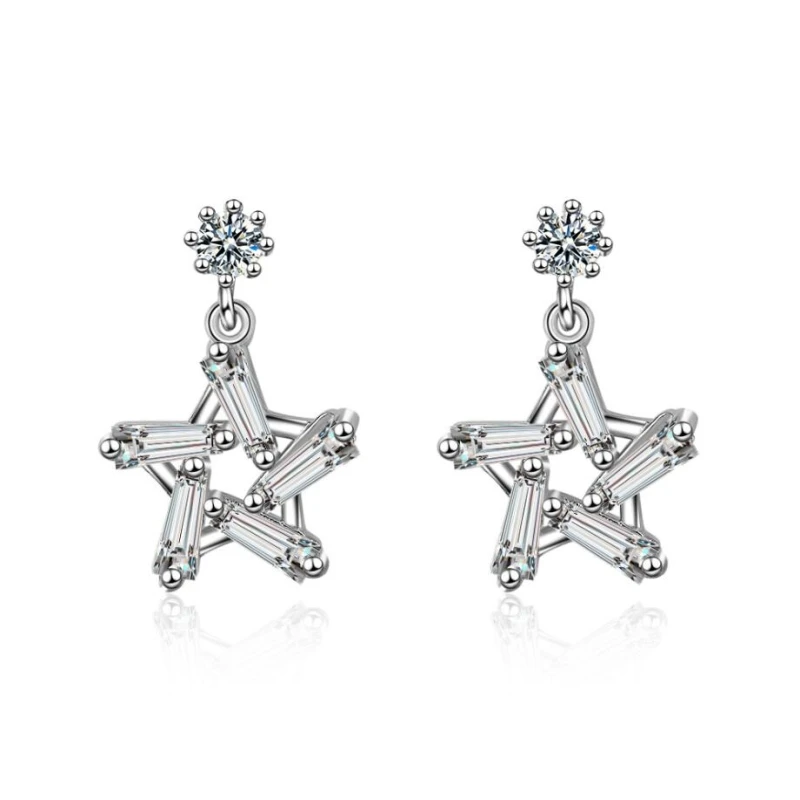 

Sole Memory Zircon Crystal Stars Simple Fresh Cute Pentagram 925 Sterling Silver Fashion Female Dangle Earrings SEA481