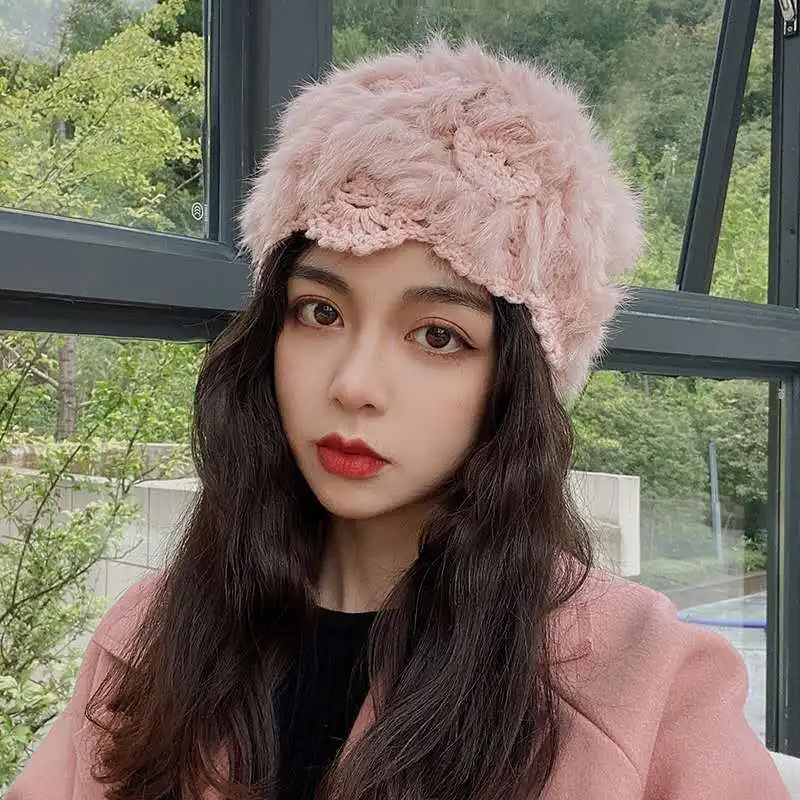 

Женская зимняя шапка из меха кролика, 6 цветов