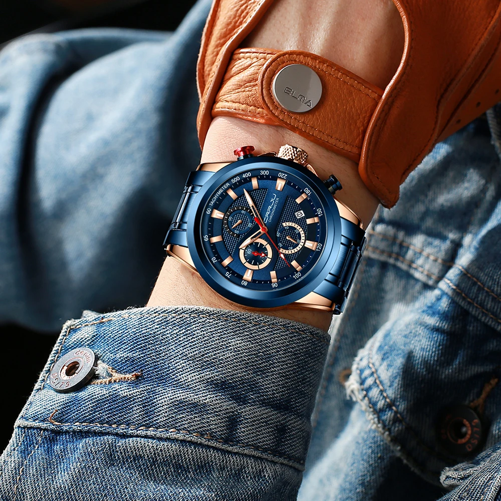 

CRRJU Top Luxury Brand Stainless Steel Quartz Watches Male Chronograph Water Resistant Montre Homme Fashion Business Mens Watch