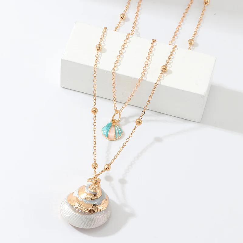 Beach Chic Double Layer Natural Shell Conch Necklace For Women European Simple Starfish Sweater Chain for Travel N225 | Украшения и